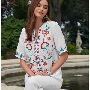 Johnny Was Averi Linen Easy V-Neck Top Size XS